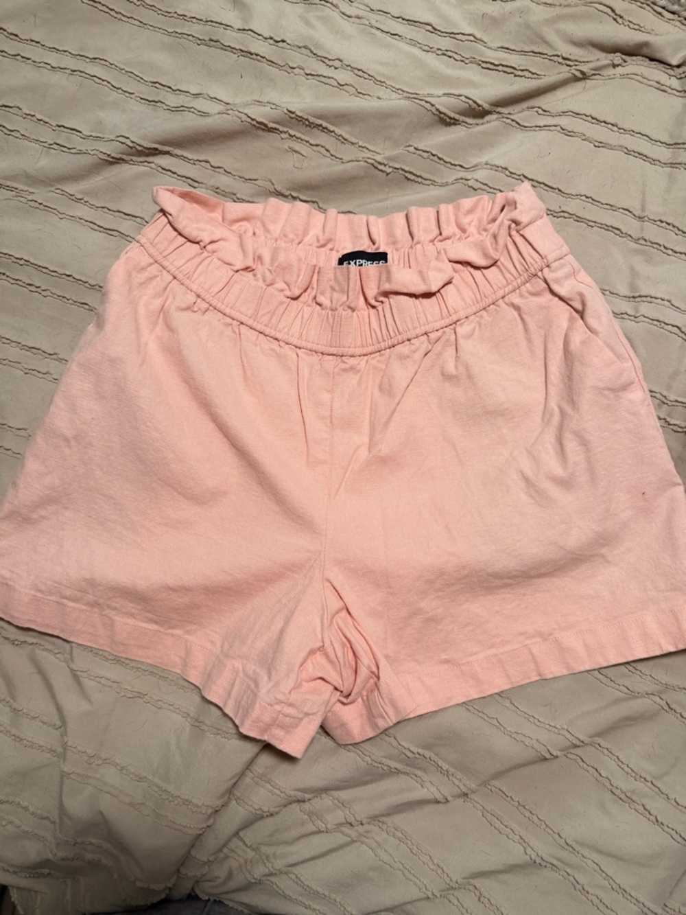 Express High-Waist Paperbag Shorts in Pale Pink